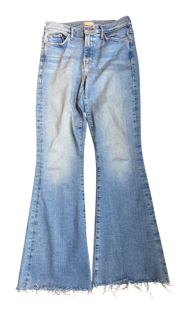 MOTHER The Weekender Fray Jeans 28 California Cruiser High Rise Flare Raw Hem